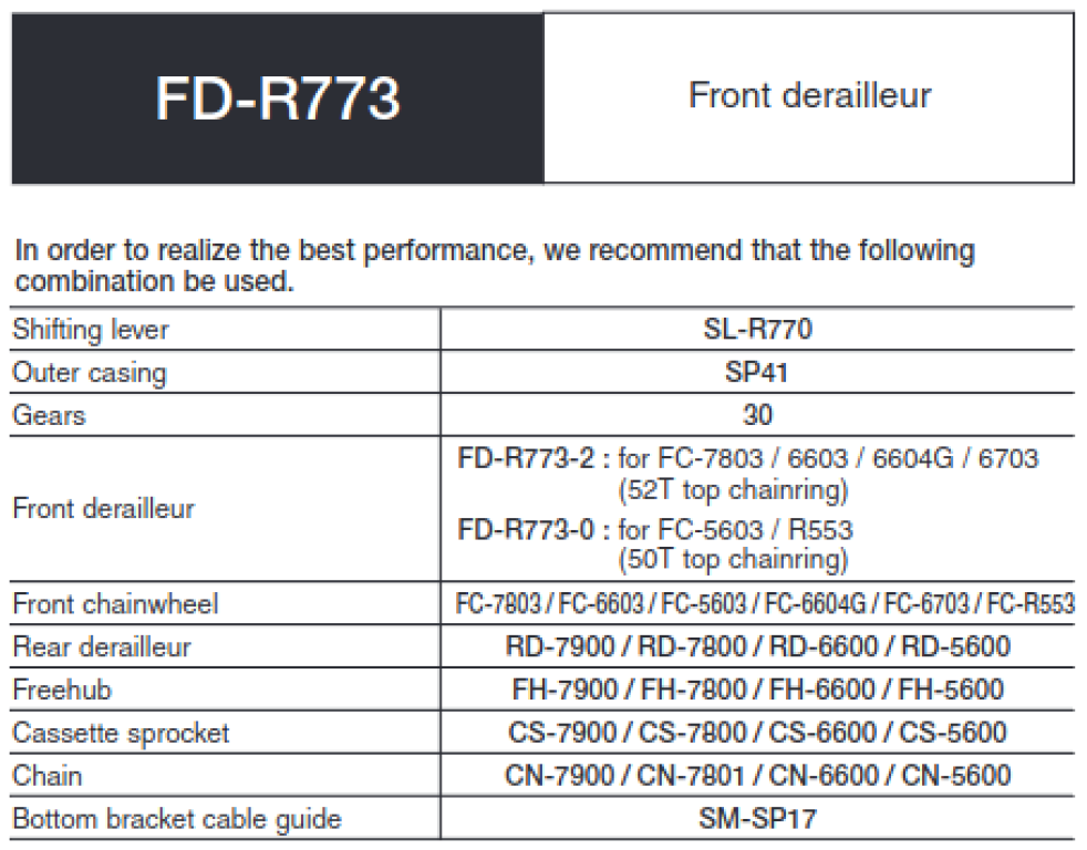 Shimano FD-R773 compatibility