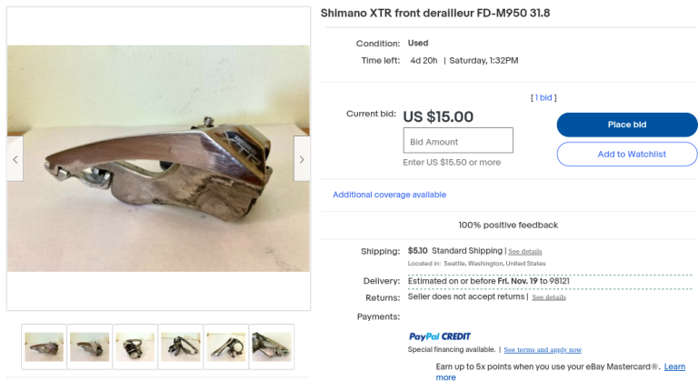 Ebay shimano xtr m950 front derailleur 31.8mm clamp
