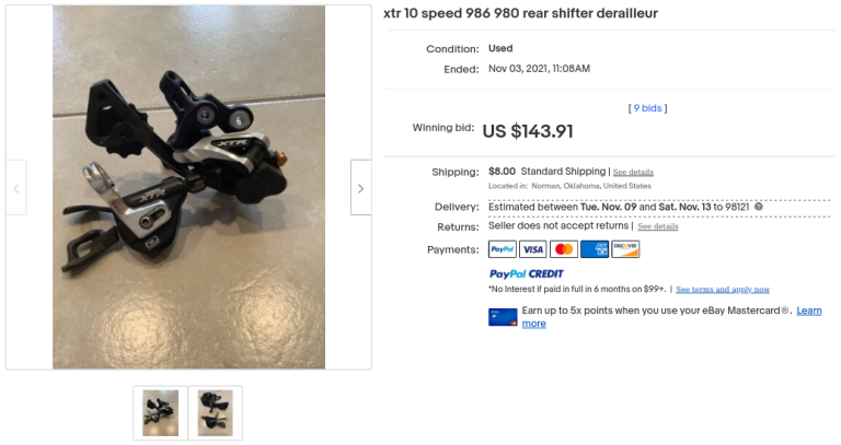 Ebay XTR 10 Speed RD-M986 Derailleur / SL-M980 Shifter