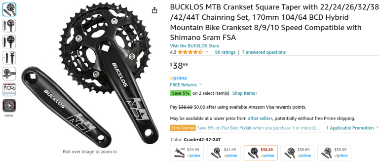 Bucklos MTB triple crankset 10 speed 42-32-24t