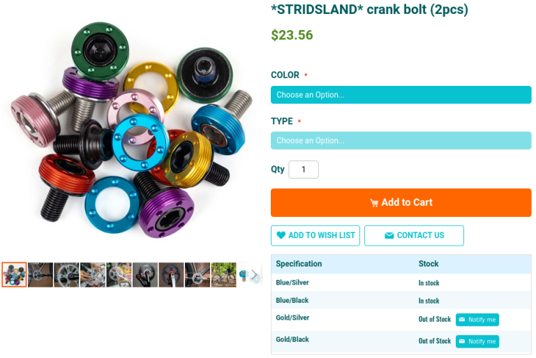 Blue Lug Stridsland crank bolt listing
